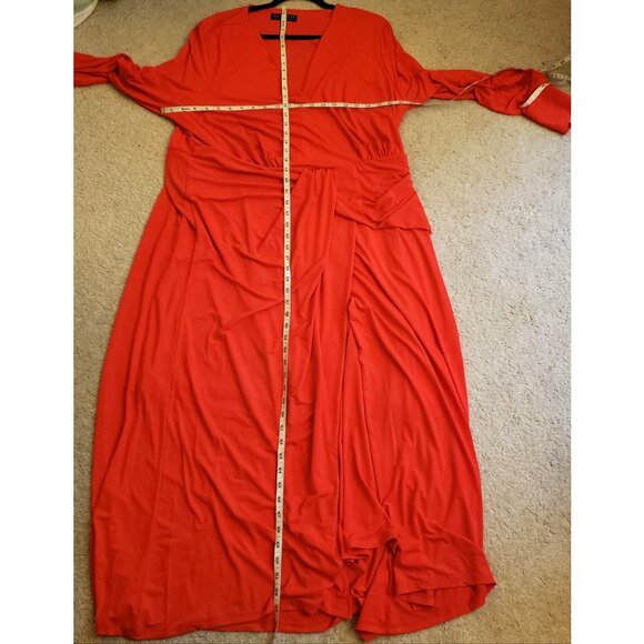 Eloquii Red V Neck Draped Front Cocktail Long Sleeve Maxi Dress 24 NWOT - Picture 7 of 8